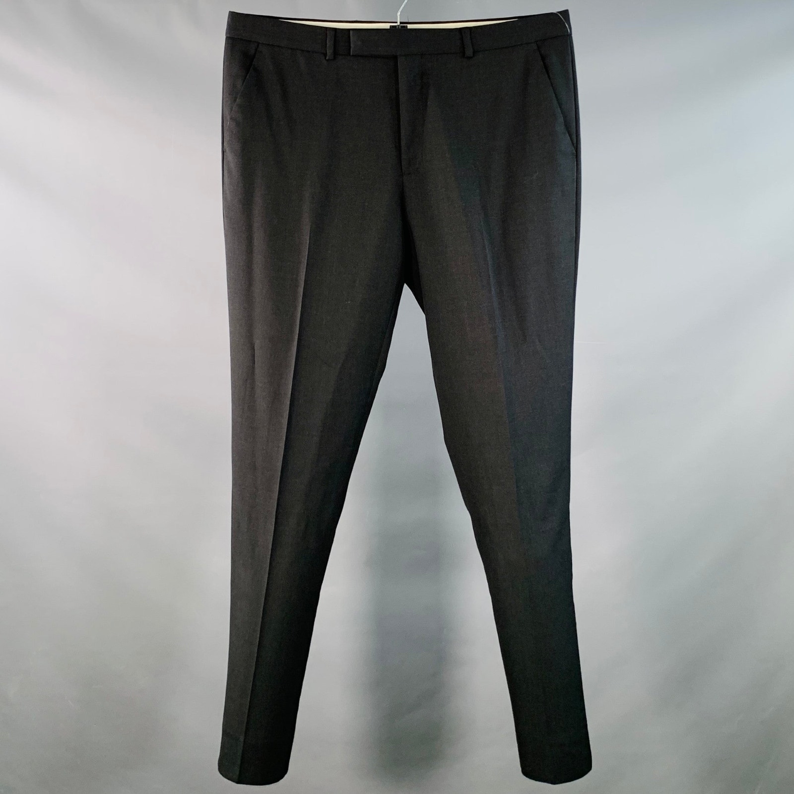 Paul Smith Size 38 Black Twill Wool Flat Front Dress Pants